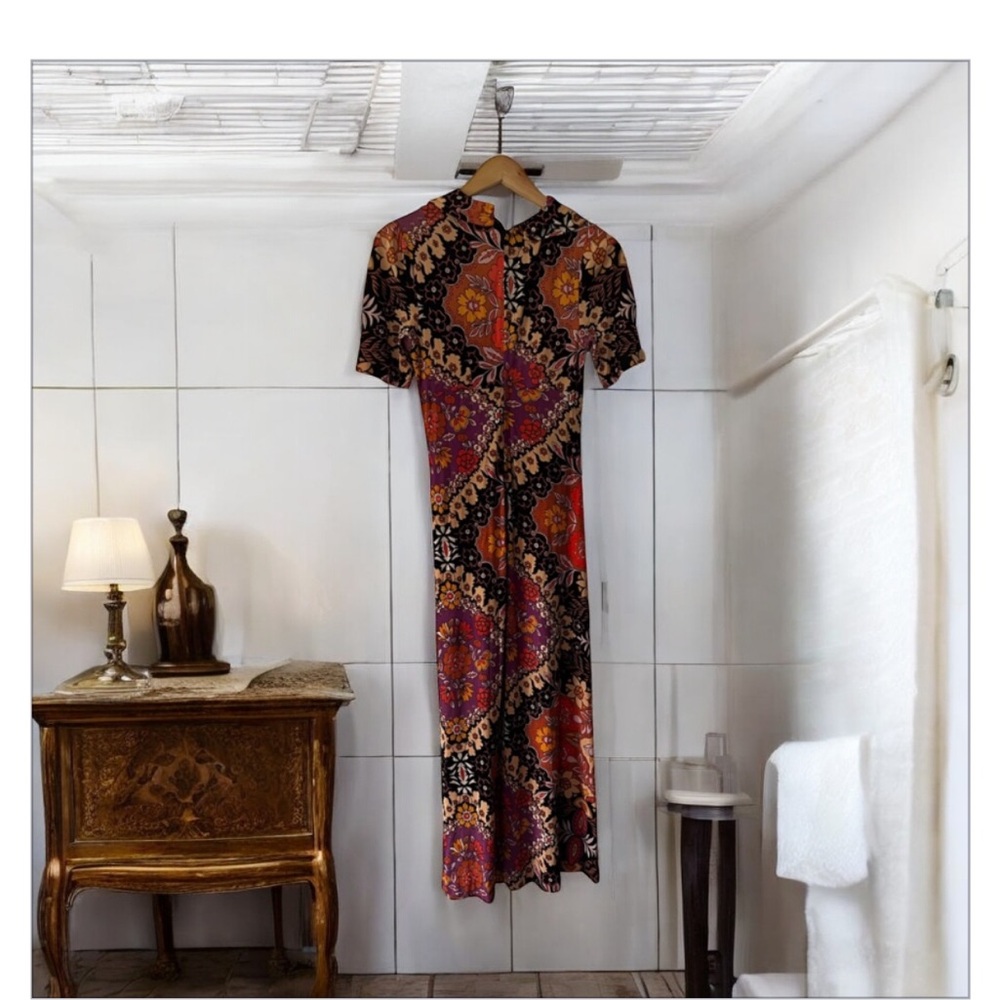 VTG 70’s Amazing Floral Paisley Mix Print Maxi Dress- Wing Collar -Sz 12 EUC ✌️🌼 - Picture 11 of 16